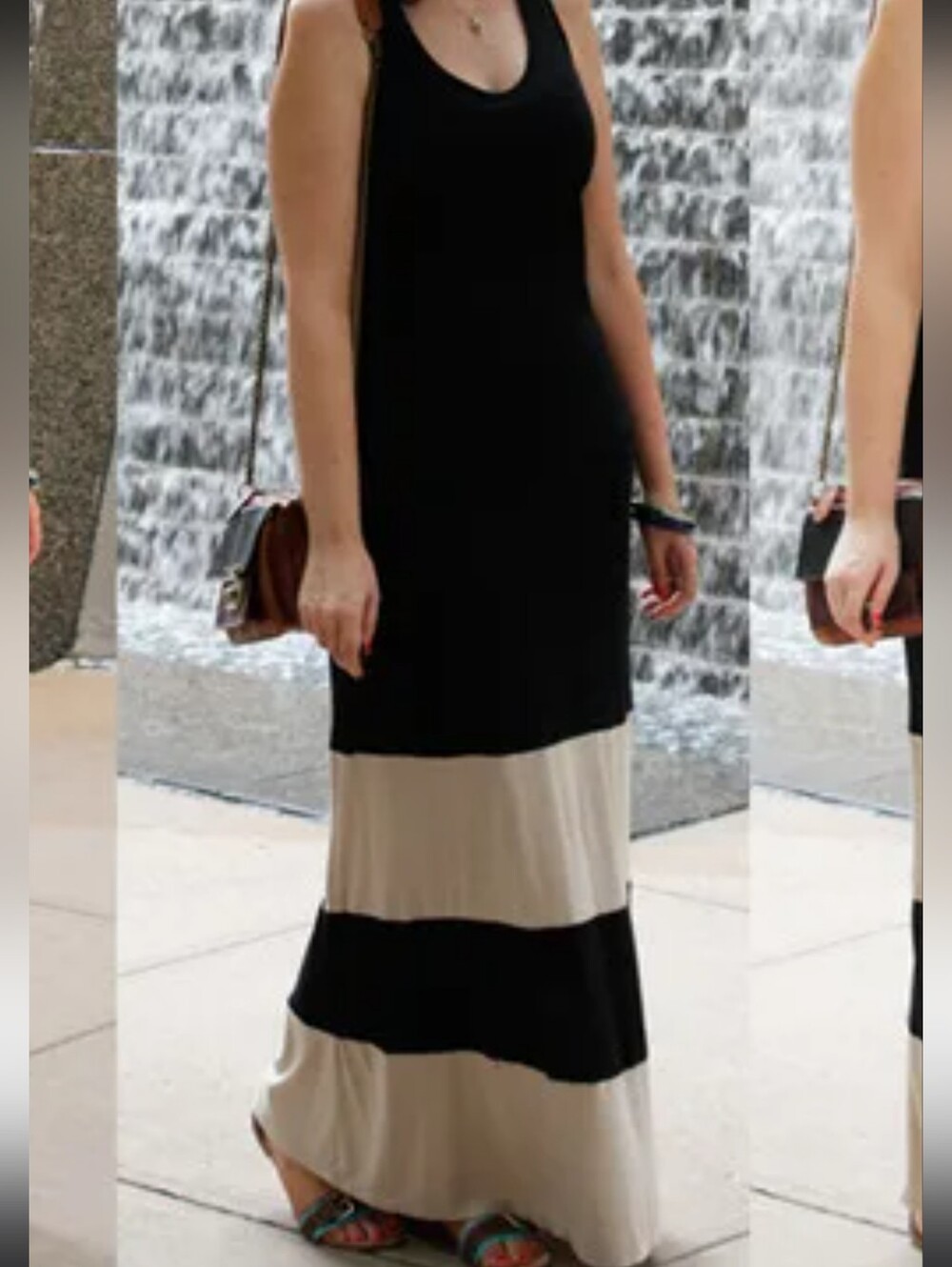 Mossimo Black & Tan Colorblock Maxi Dress Racer Back Size Small